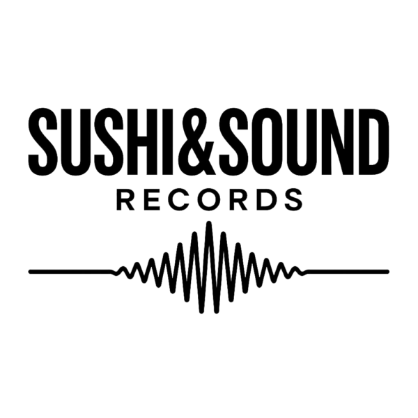 Logo: Sushi & Sound Records with bold black text on a yellow background and a wave line underneath.